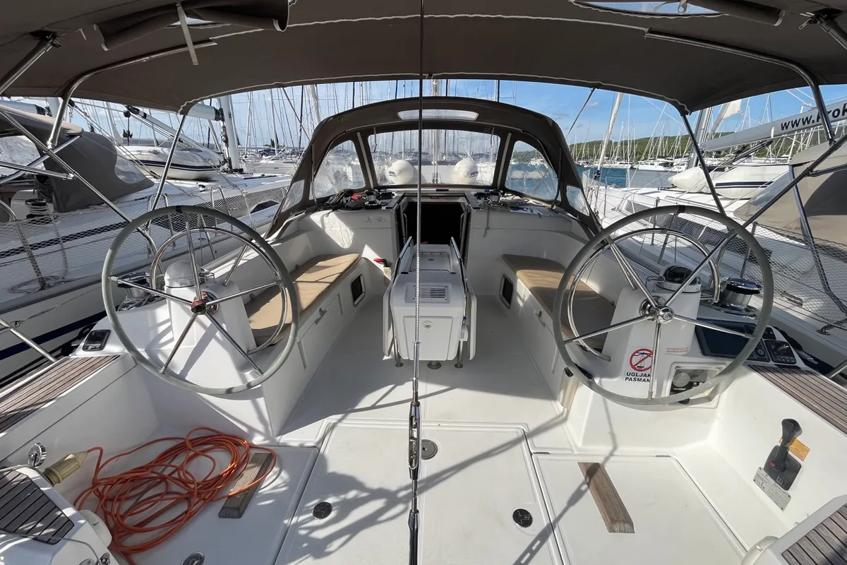 Cockpit of KATRINA, a Jeanneau Sun Odyssey 509 sailboat at Sukošan, Croatia