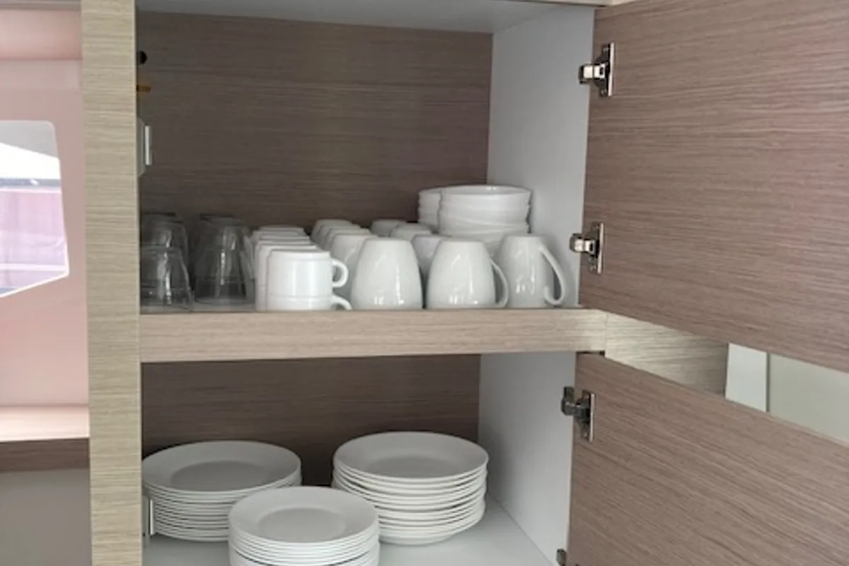 Galley of ROXY II, a Fountaine Pajot Astréa 42 catamaran at Alameda, United States