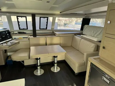 Salon of ROXY II, a Fountaine Pajot Astréa 42 catamaran at Alameda, United States