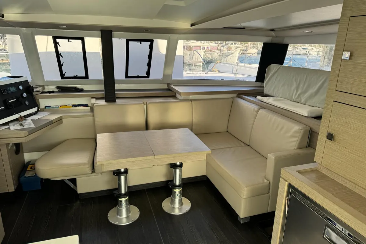 Salon of ROXY II, a Fountaine Pajot Astréa 42 catamaran at Alameda, United States