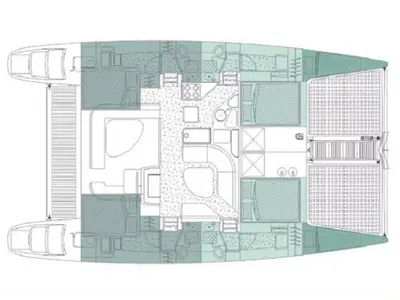Deck of Alboran Mahanga (Cabo Verde), a Voyage 440 catamaran at Murdeira, Cape Verde