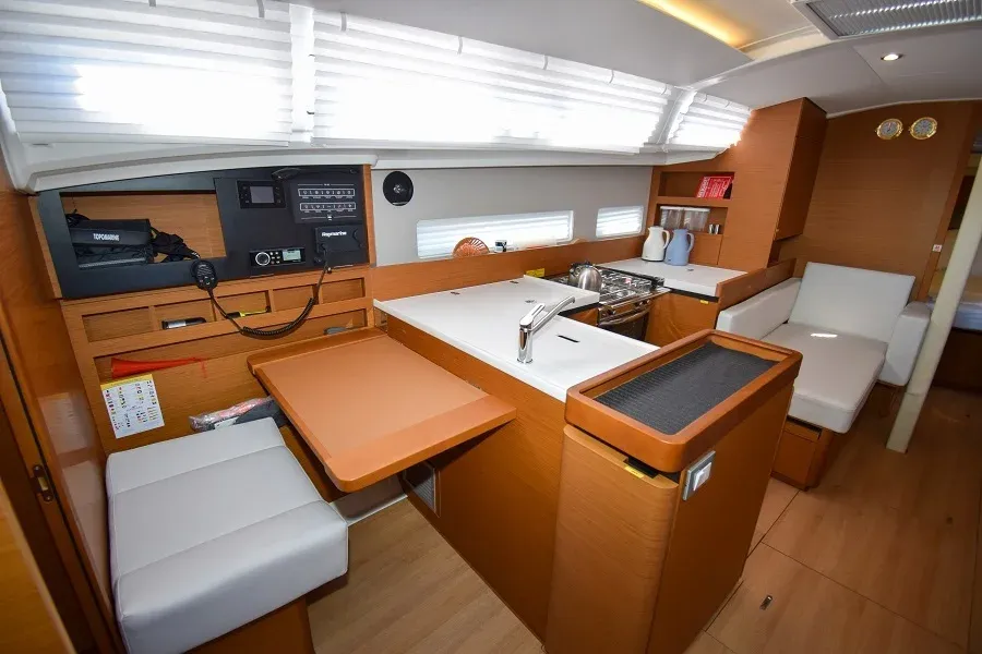 Salon of Sky Asya, a Jeanneau Sun Odyssey 410 sailboat at Marmaris, Turkey