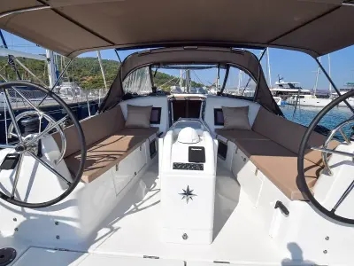 Cockpit of Sky Asya, a Jeanneau Sun Odyssey 410 sailboat at Marmaris, Turkey