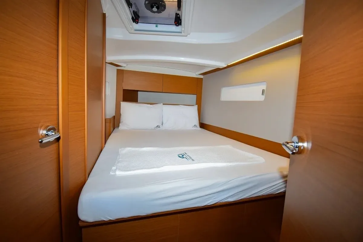 Cabin on Sky Asya, a Jeanneau Sun Odyssey 410 sailboat at Marmaris, Turkey