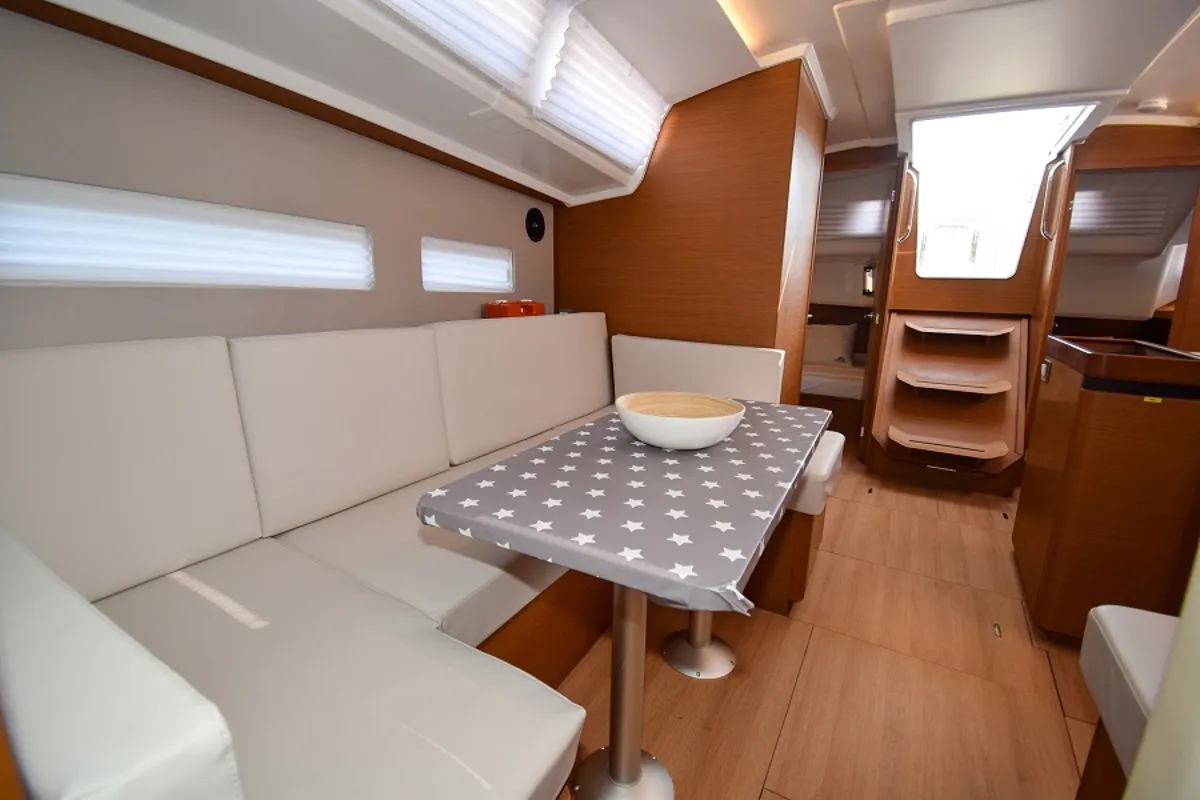 Salon of Sky Asya, a Jeanneau Sun Odyssey 410 sailboat at Marmaris, Turkey