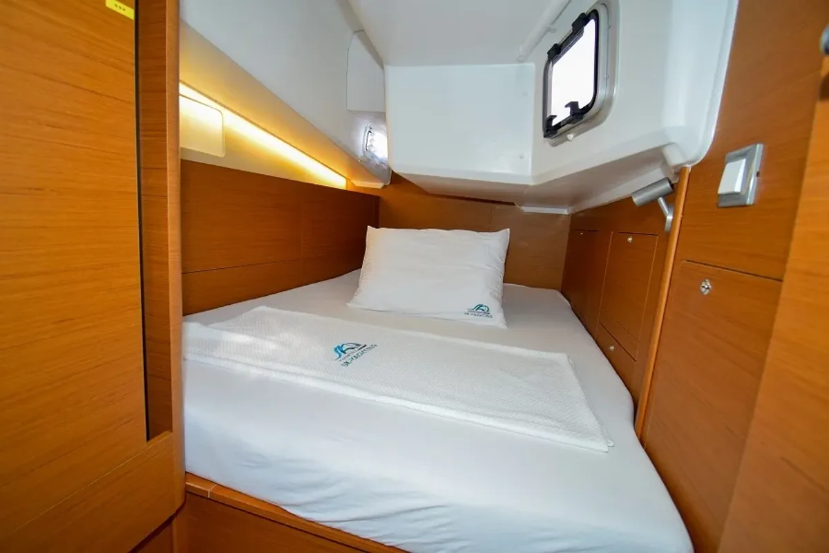 Cabin on Sky Asya, a Jeanneau Sun Odyssey 410 sailboat at Marmaris, Turkey