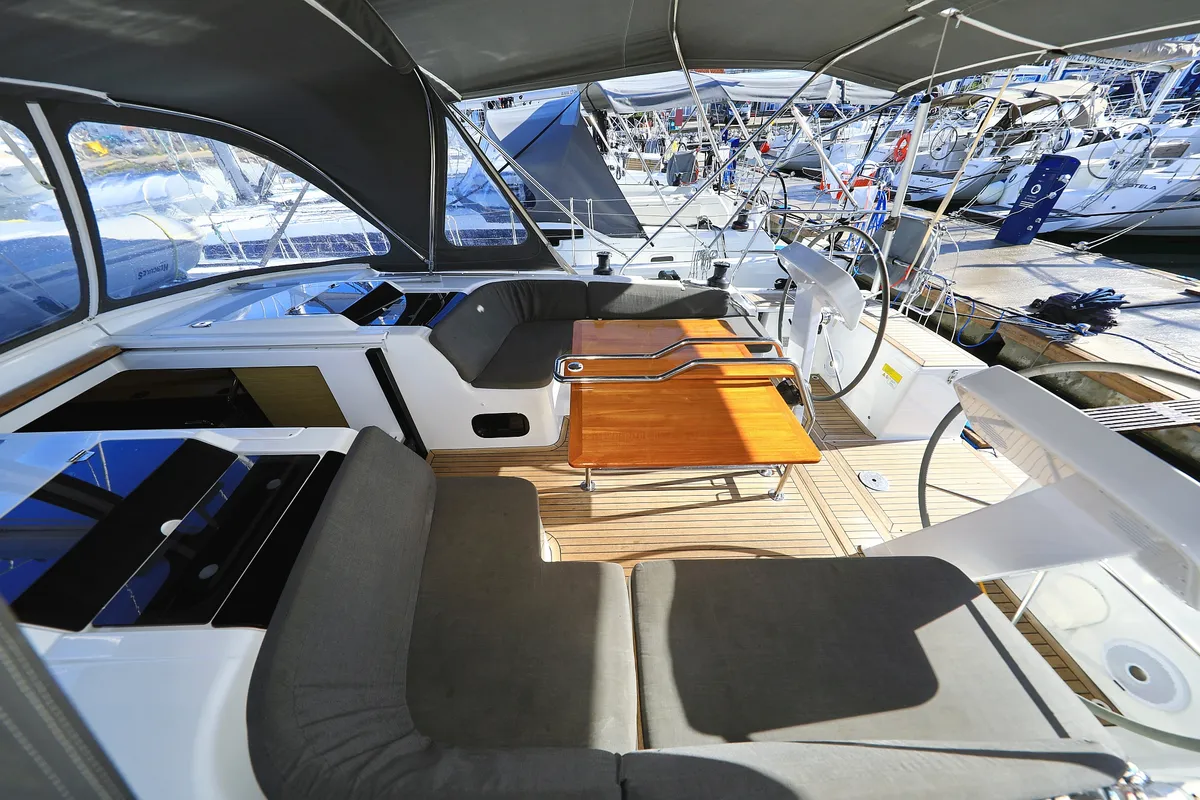 Deck of Adagio, a Hanse 458 sailboat at Grad Biograd na Moru, Croatia