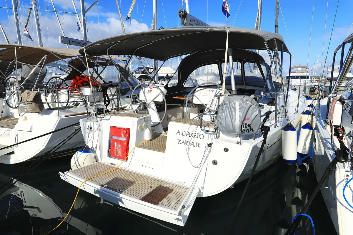 Exterior view of Adagio, a Hanse 458 sailboat at Grad Biograd na Moru, Croatia