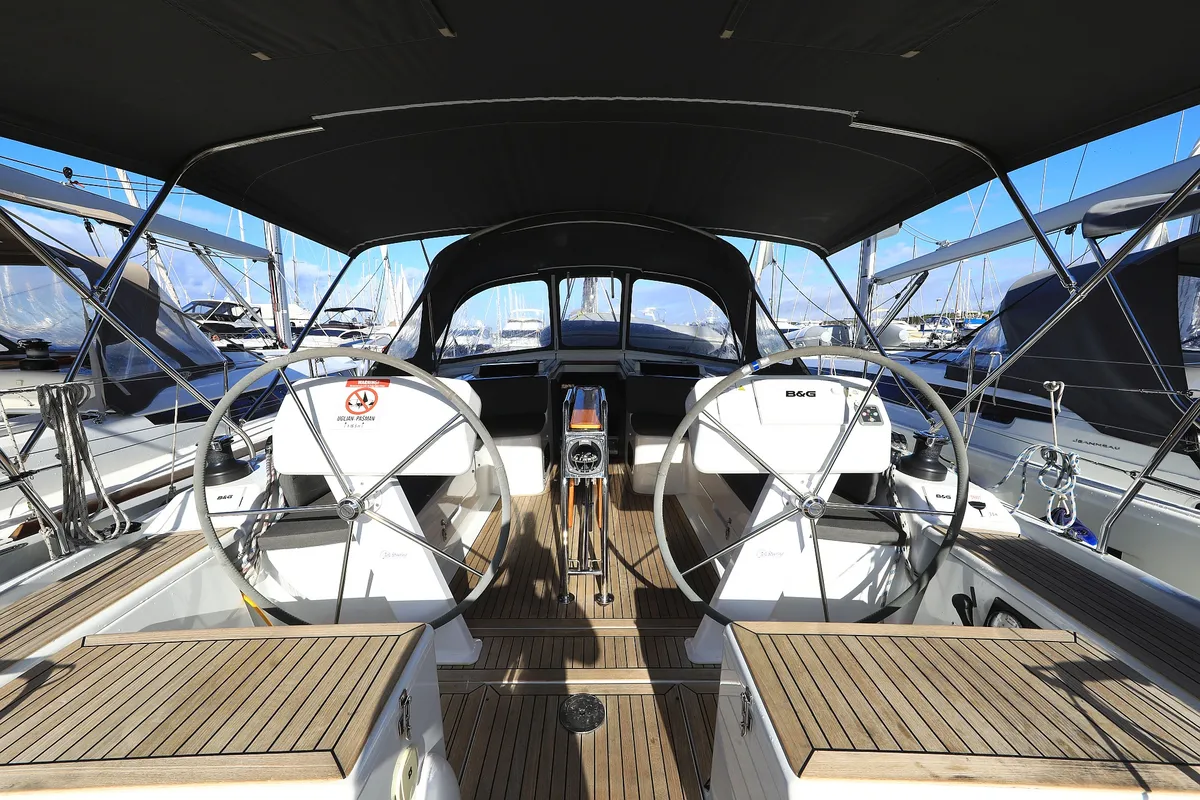 Cockpit of Adagio, a Hanse 458 sailboat at Grad Biograd na Moru, Croatia