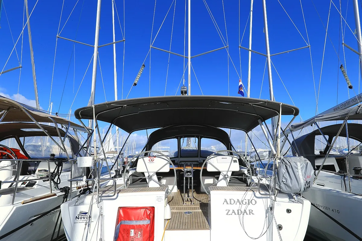 Exterior view of Adagio, a Hanse 458 sailboat at Grad Biograd na Moru, Croatia
