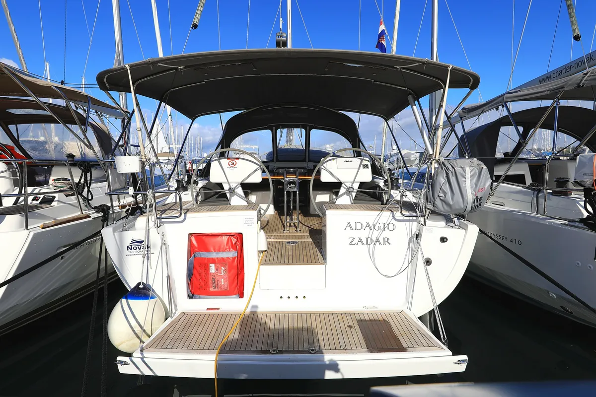 Exterior view of Adagio, a Hanse 458 sailboat at Grad Biograd na Moru, Croatia
