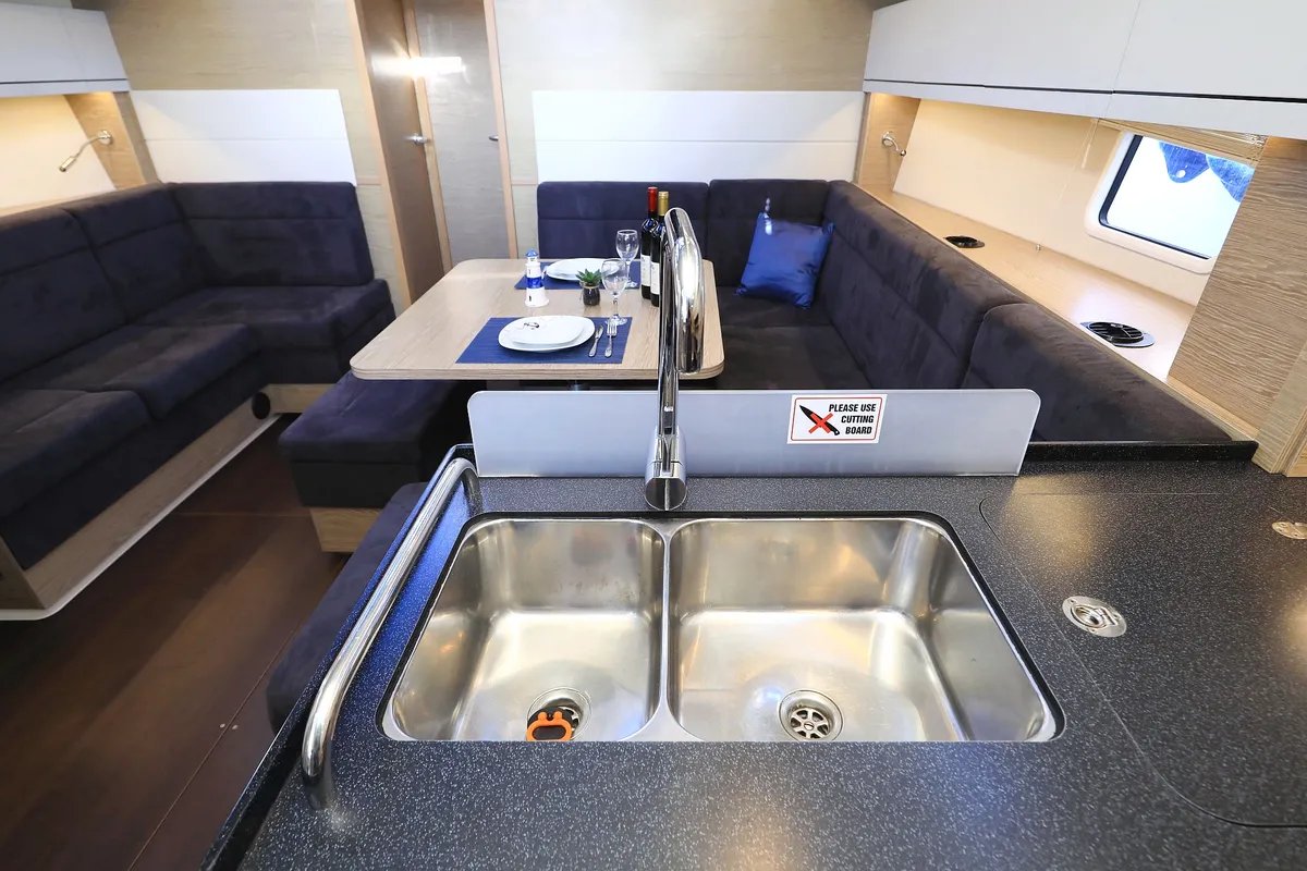 Galley of Adagio, a Hanse 458 sailboat at Grad Biograd na Moru, Croatia