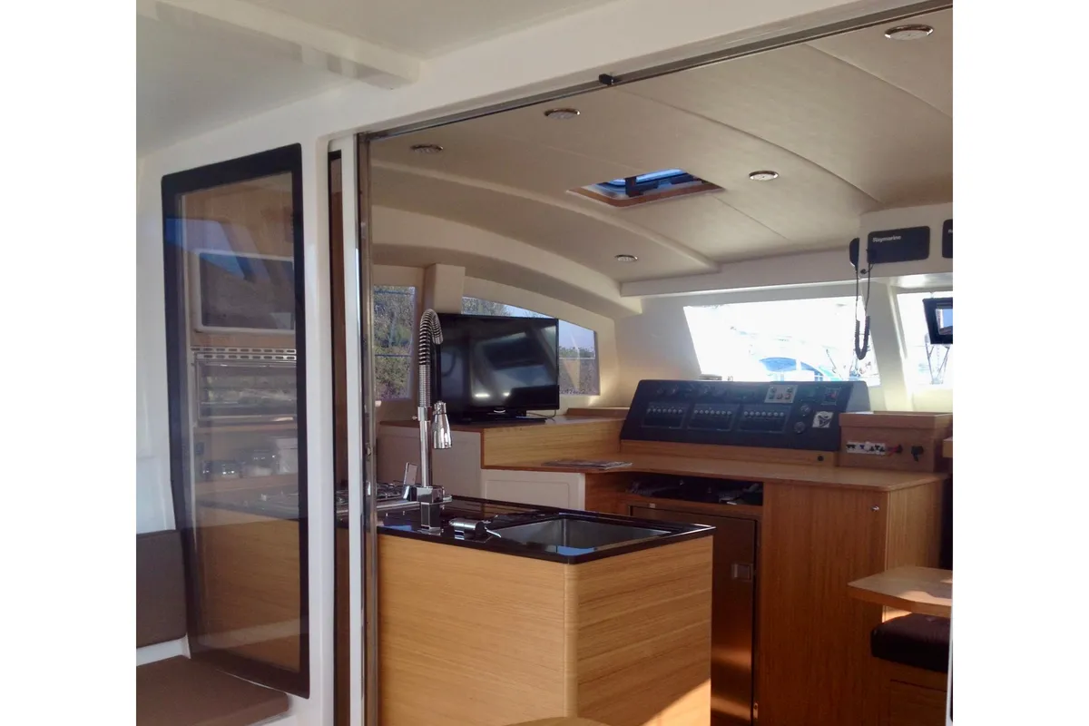 Salon of Amuni', a Gulet C-CAT 37 catamaran at Capo d'Orlando, Italy