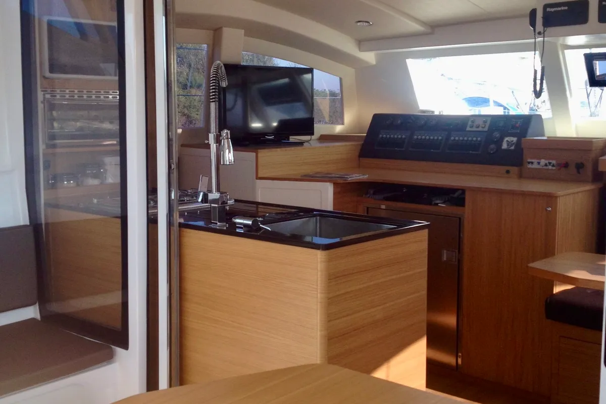 Salon of Amuni', a Gulet C-CAT 37 catamaran at Capo d'Orlando, Italy