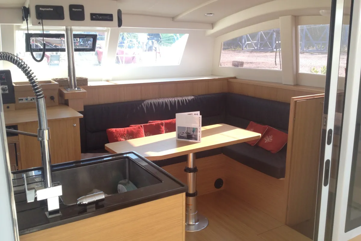 Salon of Amuni', a Gulet C-CAT 37 catamaran at Capo d'Orlando, Italy