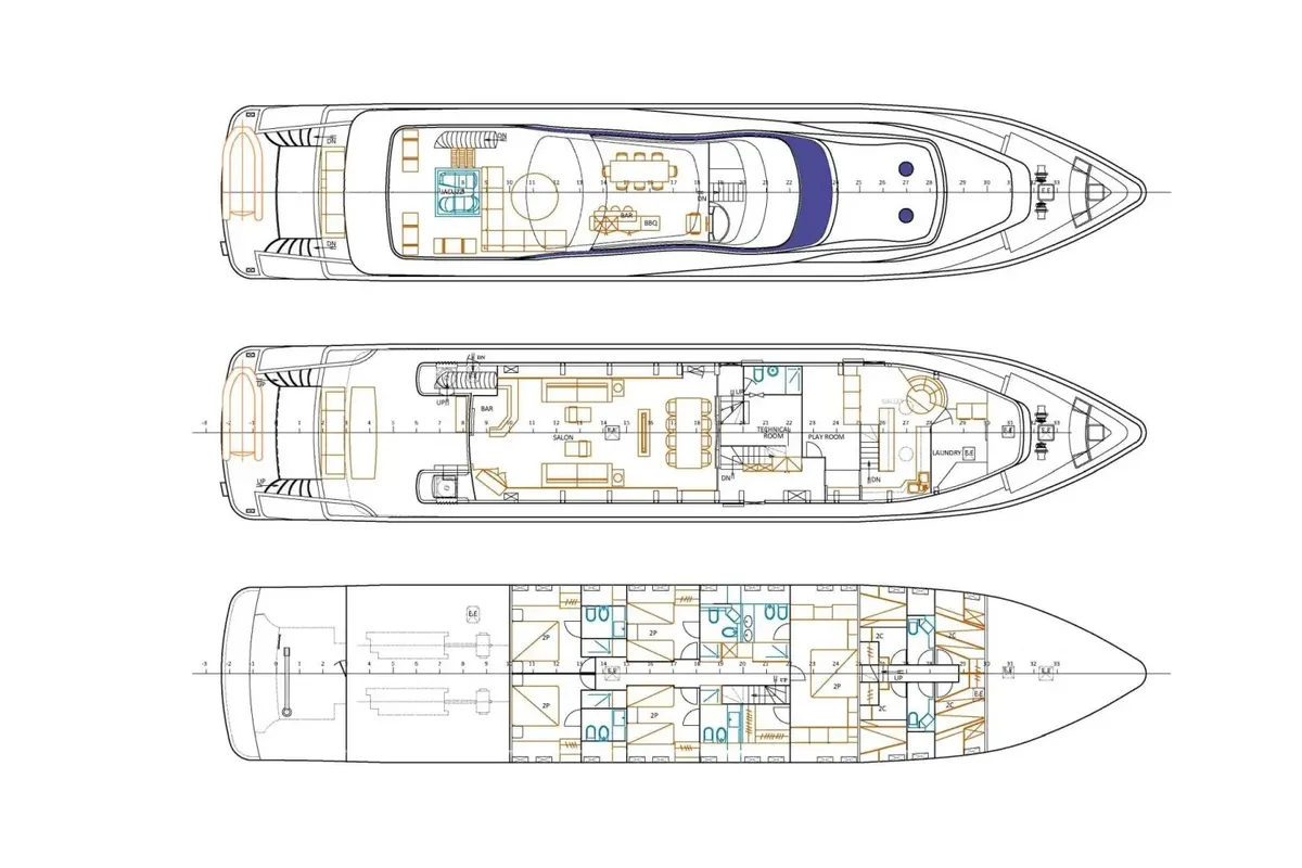 Floor plan of Pareaki II, a Gulet Luxury Motor Yacht motor yacht at Athens, Greece