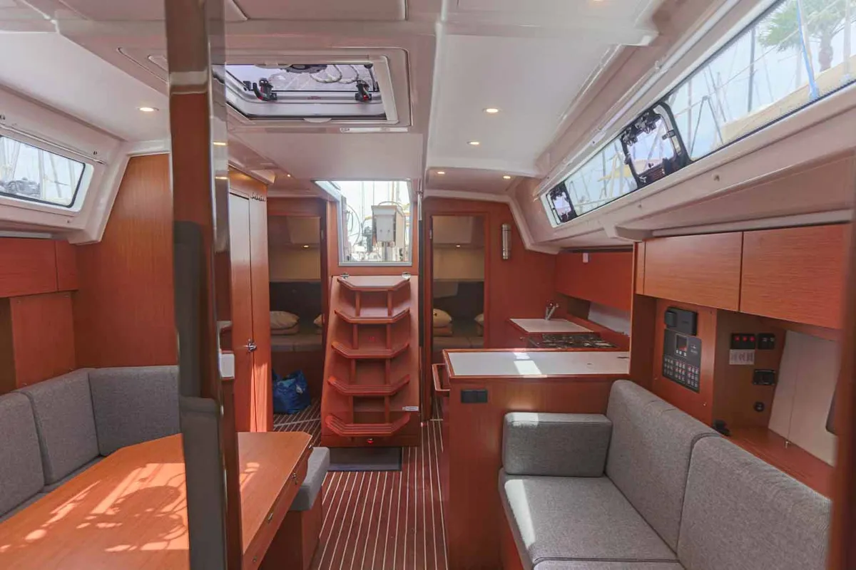 Salon of Cloud Rider, a Bavaria C38 sailboat at Municipal Unit of Lefkada, Greece