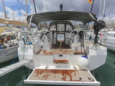Cockpit of Cloud Rider, a Bavaria C38 sailboat at Municipal Unit of Lefkada, Greece