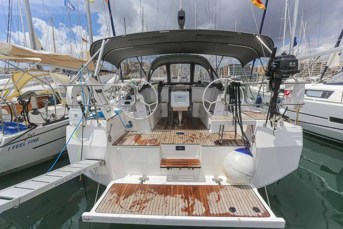Cockpit of Cloud Rider, a Bavaria C38 sailboat at Municipal Unit of Lefkada, Greece