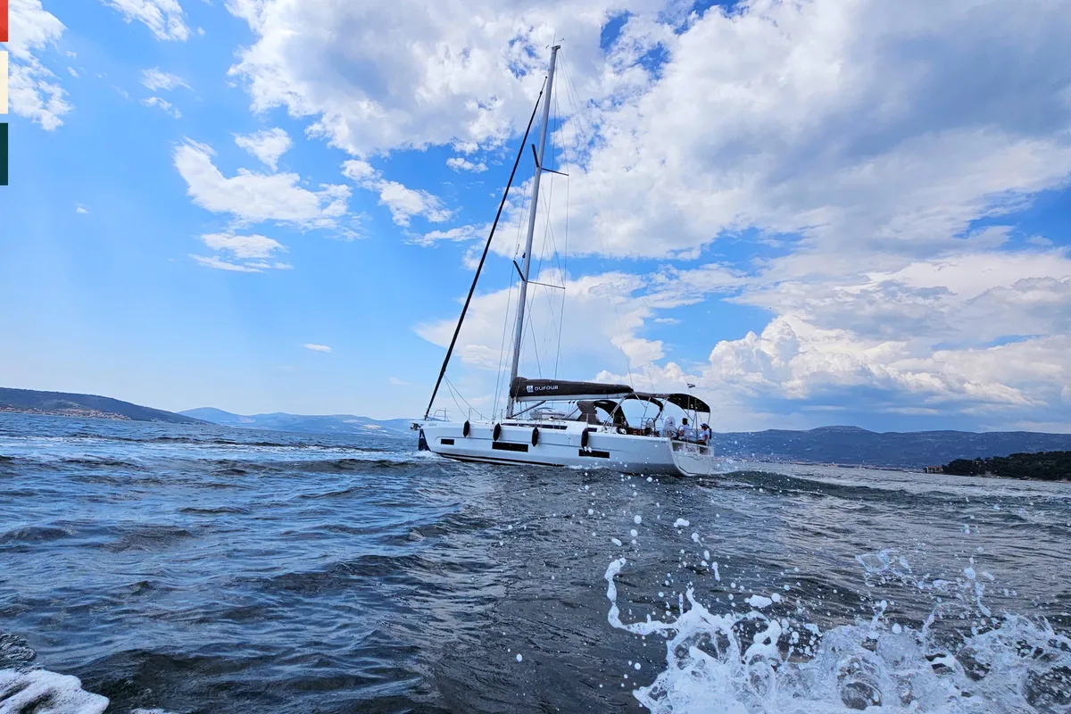 Exterior view of Piano, a Dufour 470 sailboat at Općina Rogoznica, Croatia
