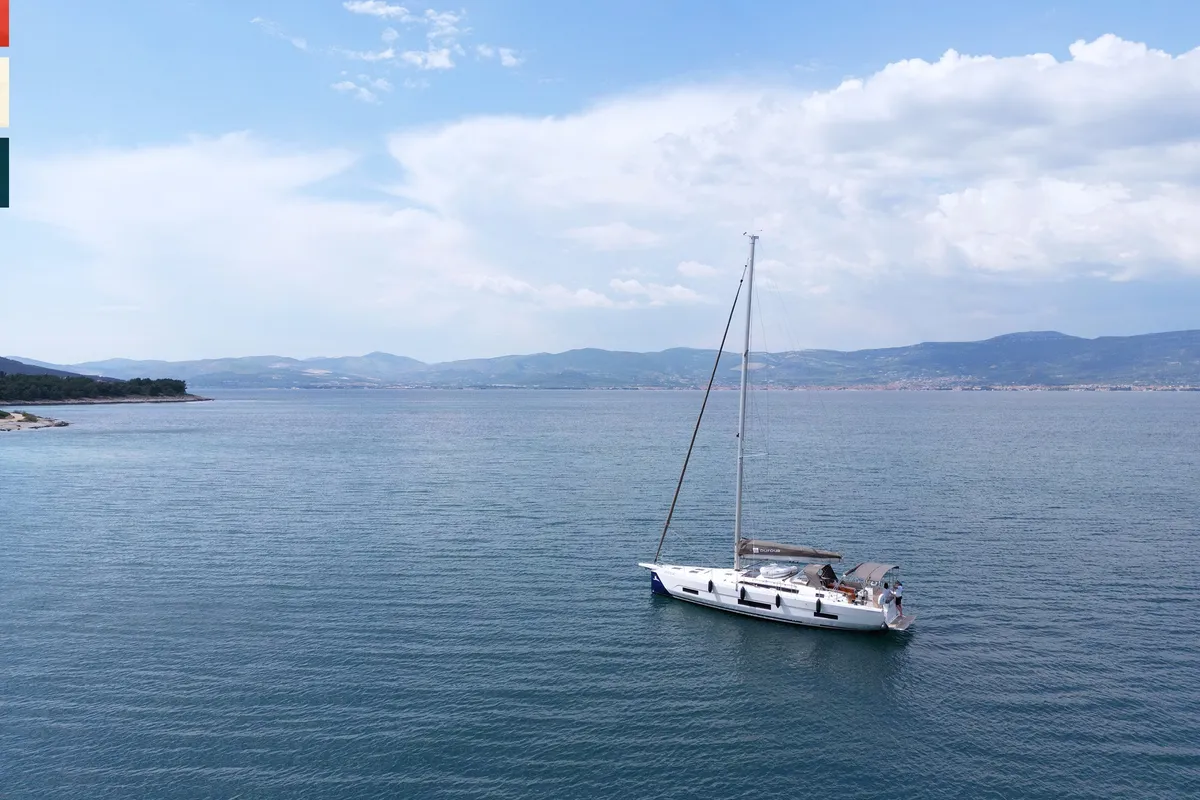 Exterior view of Piano, a Dufour 470 sailboat at Općina Rogoznica, Croatia