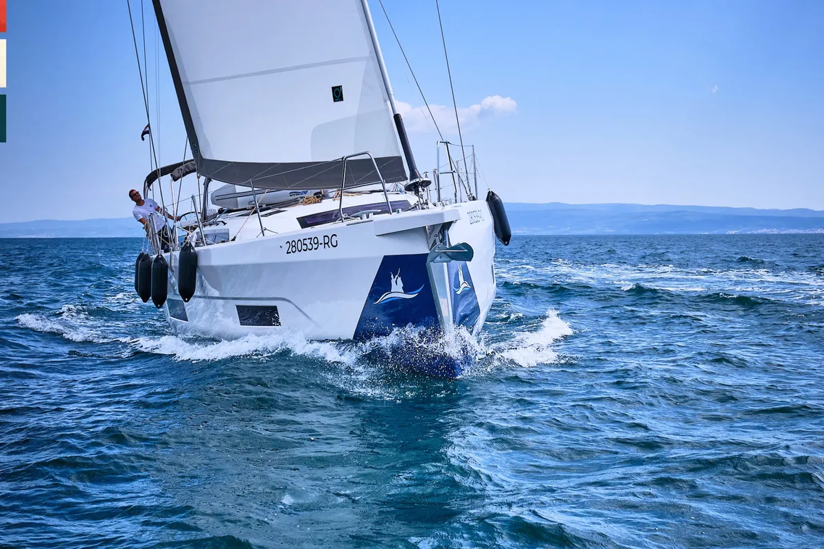 Exterior view of Piano, a Dufour 470 sailboat at Općina Rogoznica, Croatia