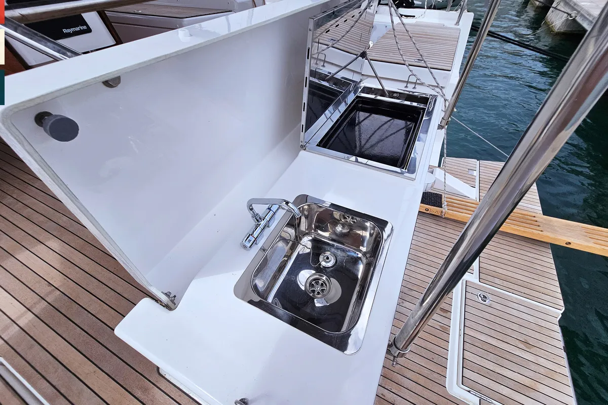 Deck of Piano, a Dufour 470 sailboat at Općina Rogoznica, Croatia