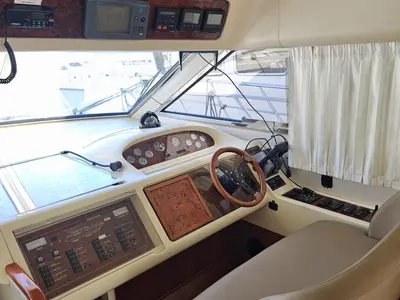 Cockpit of Carpe Diem, a Princess 480 motorboat at Primošten, Croatia