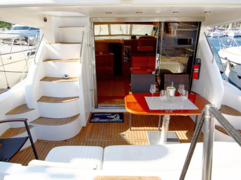 Deck of Carpe Diem, a Princess 480 motorboat at Primošten, Croatia