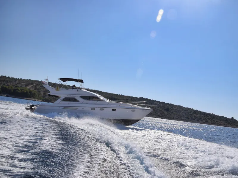 Exterior view of Carpe Diem, a Princess 480 motorboat at Primošten, Croatia