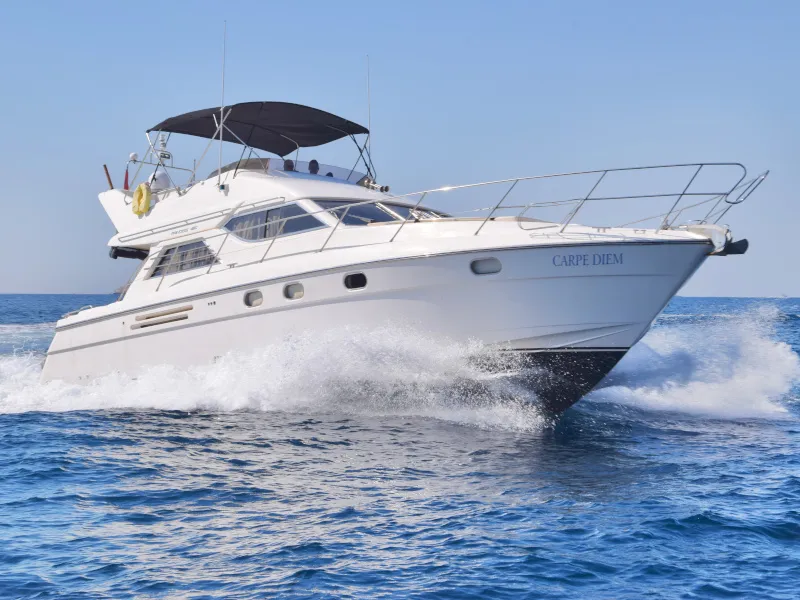Exterior view of Carpe Diem, a Princess 480 motorboat at Primošten, Croatia