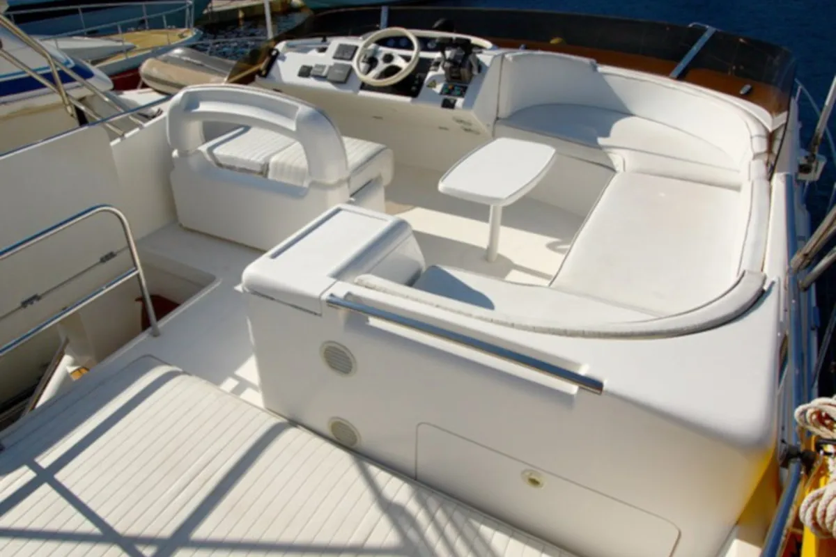 Deck of Carpe Diem, a Princess 480 motorboat at Primošten, Croatia