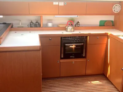 Galley of Soleado, a Bavaria Cruiser 51 sailboat at Municipal Unit of Nea Peramos, Greece