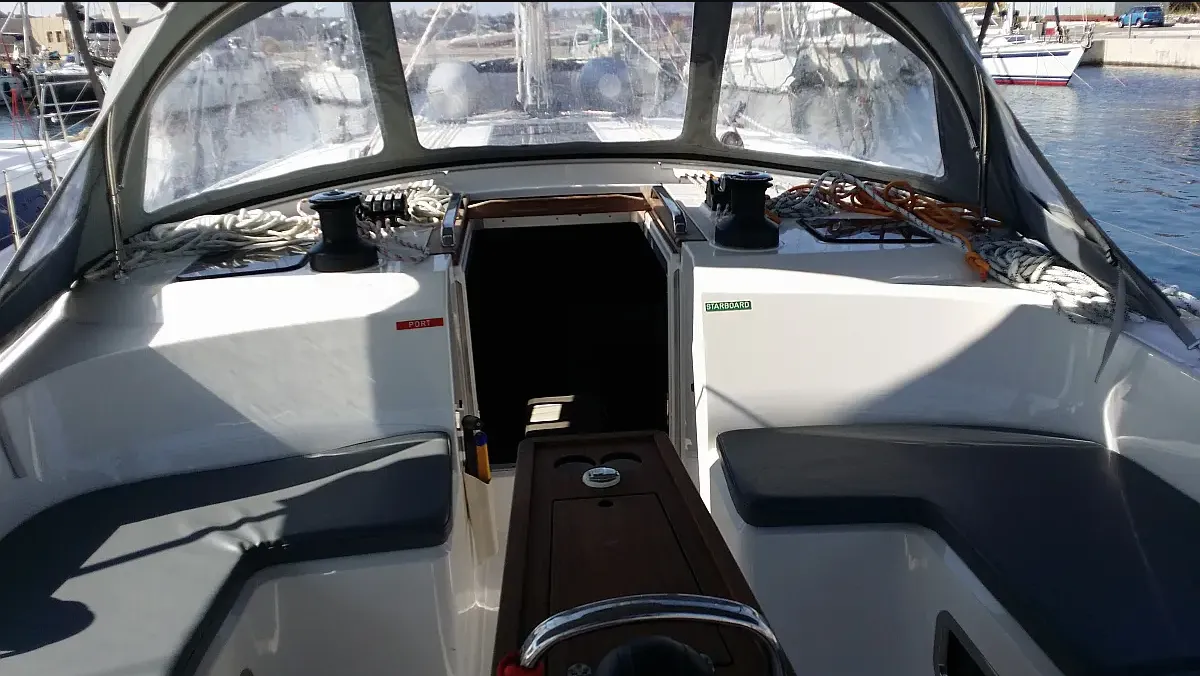 Cockpit of Soleado, a Bavaria Cruiser 51 sailboat at Municipal Unit of Nea Peramos, Greece
