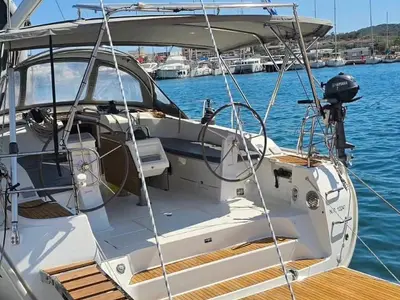Cockpit of Soleado, a Bavaria Cruiser 51 sailboat at Municipal Unit of Nea Peramos, Greece
