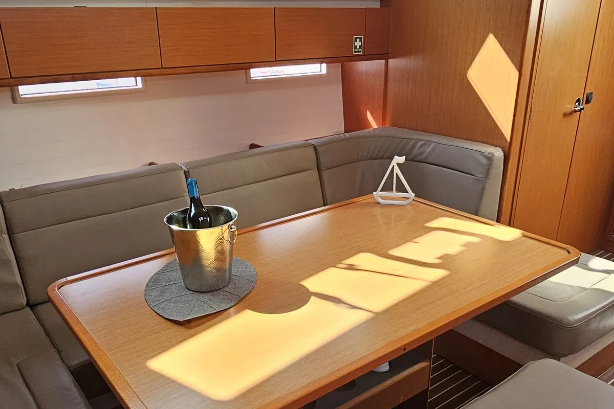 Salon of Soleado, a Bavaria Cruiser 51 sailboat at Municipal Unit of Nea Peramos, Greece