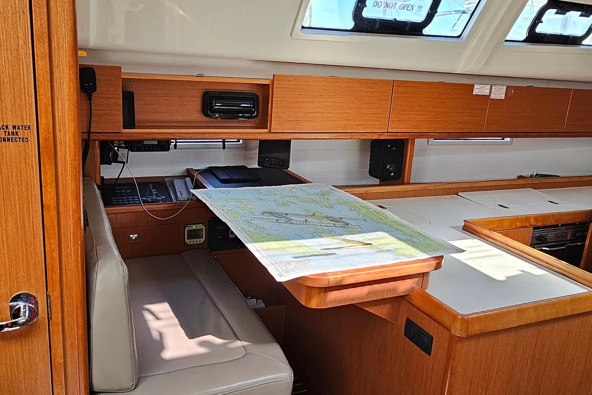 Salon of Soleado, a Bavaria Cruiser 51 sailboat at Municipal Unit of Nea Peramos, Greece