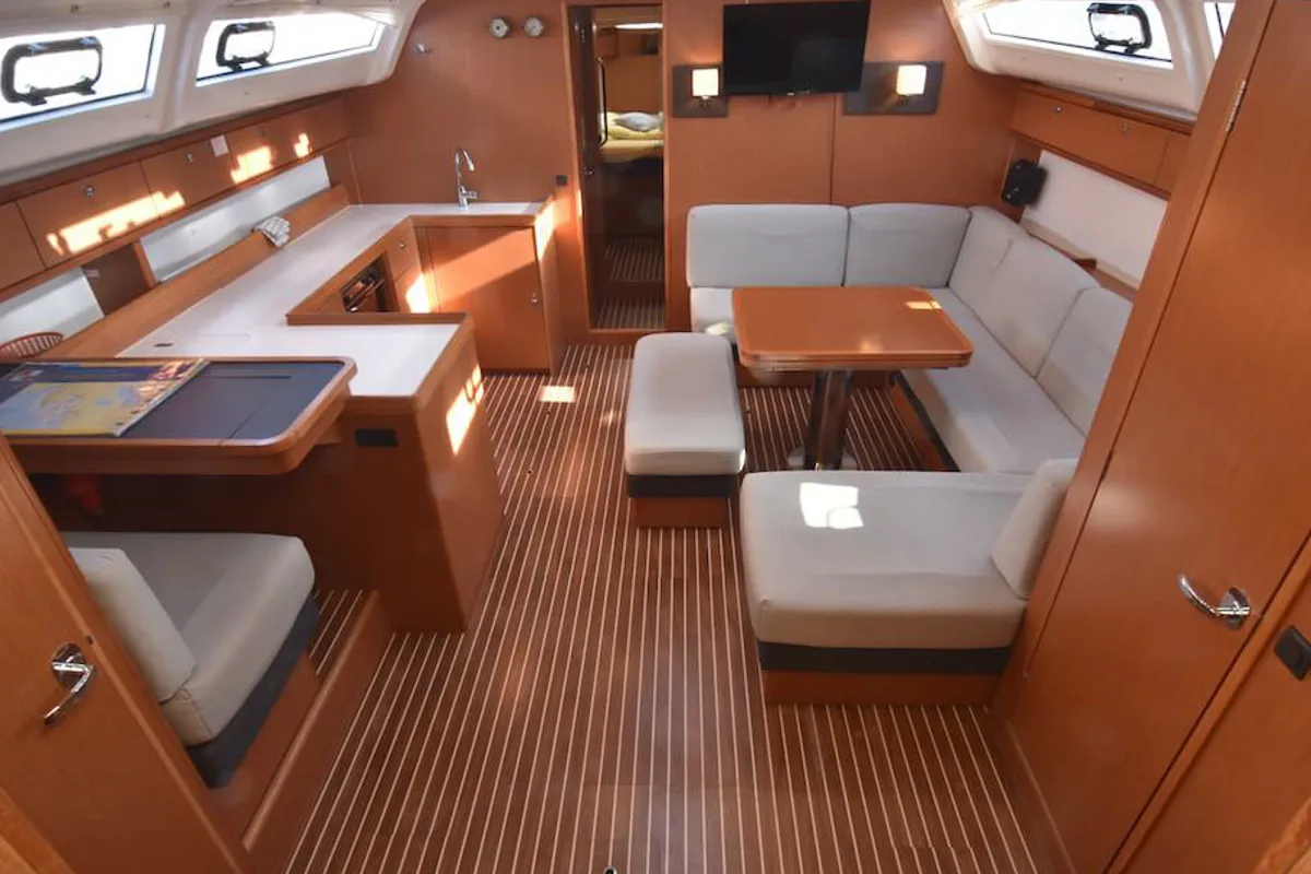 Salon of Soleado, a Bavaria Cruiser 51 sailboat at Municipal Unit of Nea Peramos, Greece