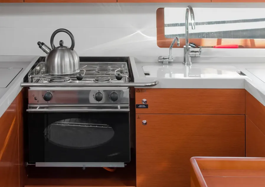 Galley of O. P, a Beneteau Oceanis 51.1 sailboat at Athens, Greece