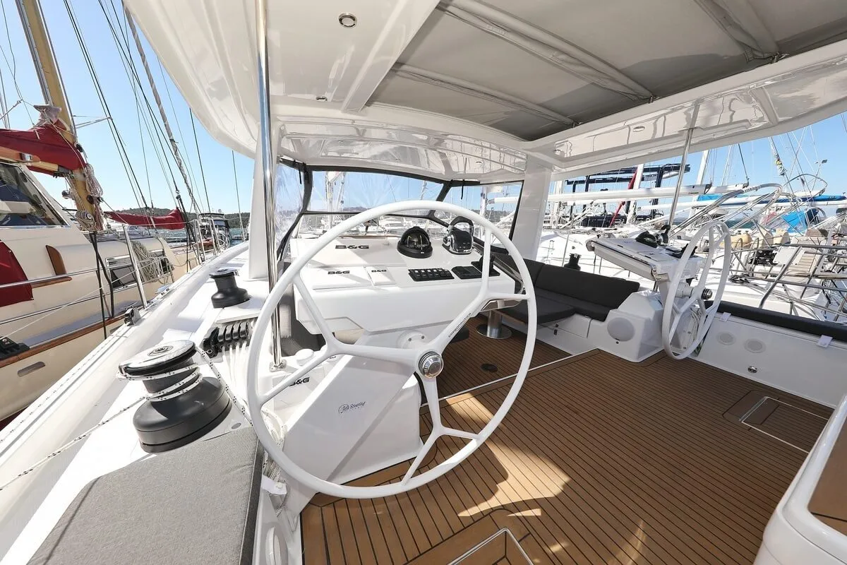 Cockpit of Constanta, a Hanse 588 sailboat at Pirovac, Croatia