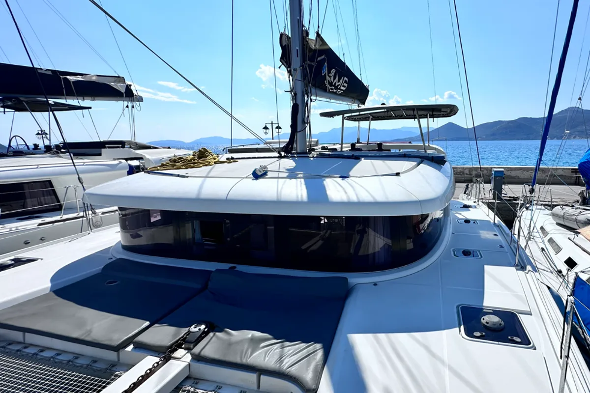 Deck of Sea novels, a Lagoon 42 catamaran at Municipal Unit of Palairos, Greece