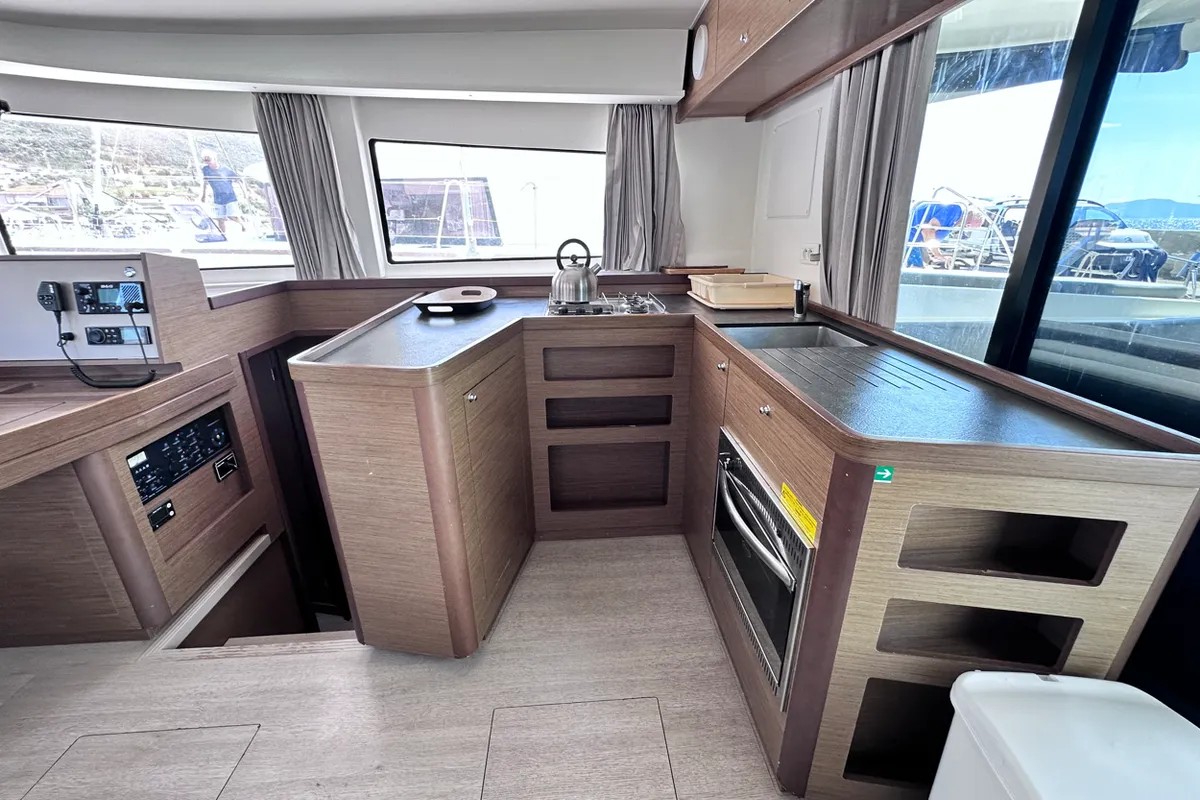 Galley of Sea novels, a Lagoon 42 catamaran at Municipal Unit of Palairos, Greece
