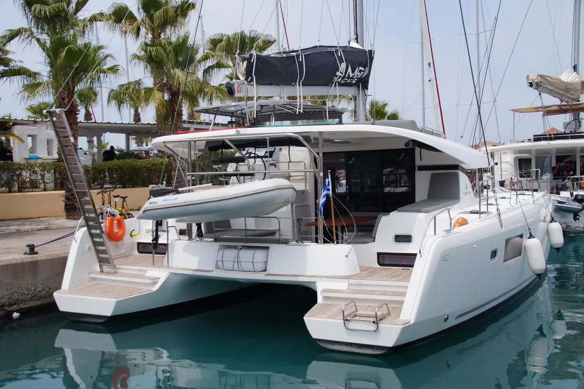 Exterior view of Sea novels, a Lagoon 42 catamaran at Municipal Unit of Palairos, Greece
