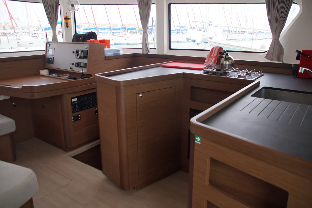 Salon of Sea novels, a Lagoon 42 catamaran at Municipal Unit of Palairos, Greece