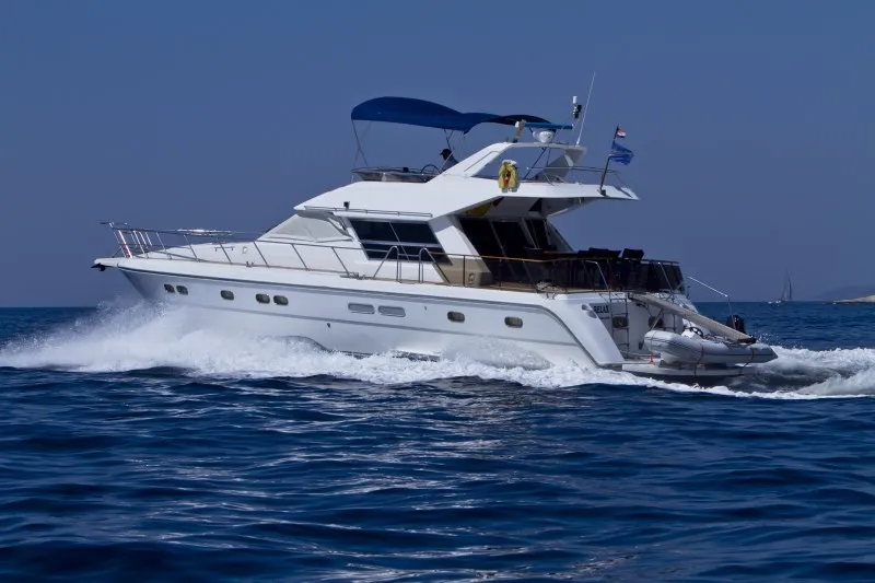 Exterior view of Relax, a Yaretti 1910 motor yacht at Primošten, Croatia