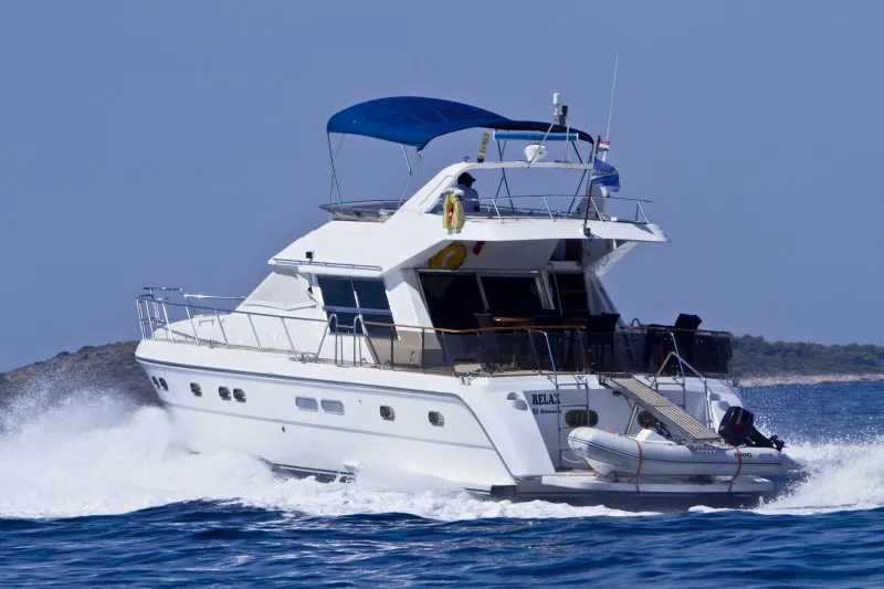 Exterior view of Relax, a Yaretti 1910 motor yacht at Primošten, Croatia