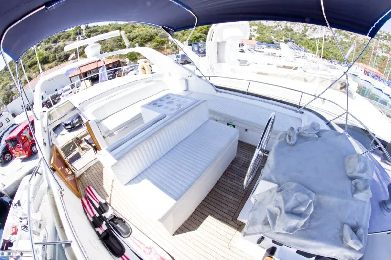 Deck of Relax, a Yaretti 1910 motor yacht at Primošten, Croatia