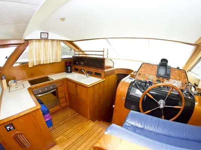 Cockpit of Relax, a Yaretti 1910 motor yacht at Primošten, Croatia