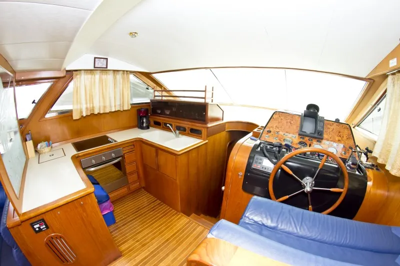 Cockpit of Relax, a Yaretti 1910 motor yacht at Primošten, Croatia