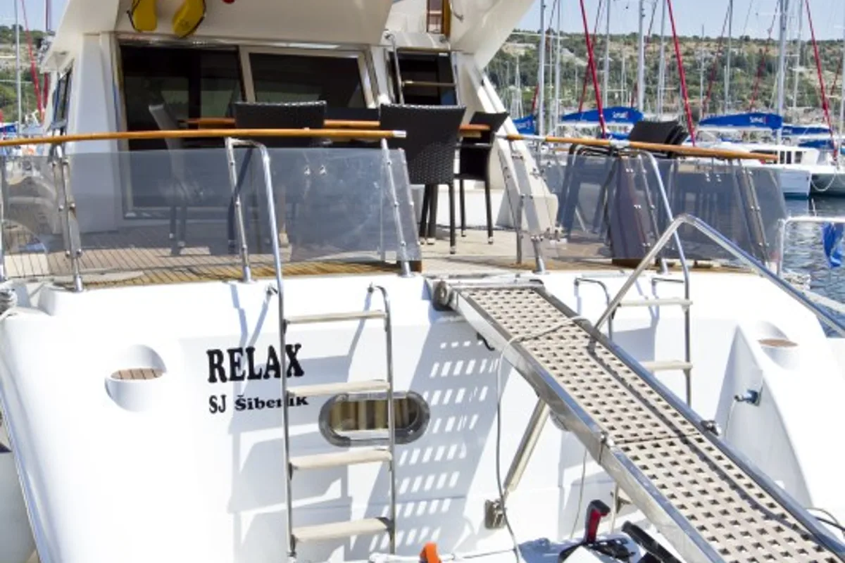 Deck of Relax, a Yaretti 1910 motor yacht at Primošten, Croatia